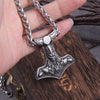 Stainless Steel Nordic Odin with raven necklace thor hammer viking necklace with wooden box as gift