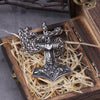 Stainless Steel Nordic Odin with raven necklace thor hammer viking necklace with wooden box as gift