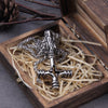 Stainless Steel Nordic Viking Dragon Cross necklace with wooden box as gift