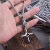 Stainless Steel Nordic Viking Dragon Cross necklace with wooden box as gift