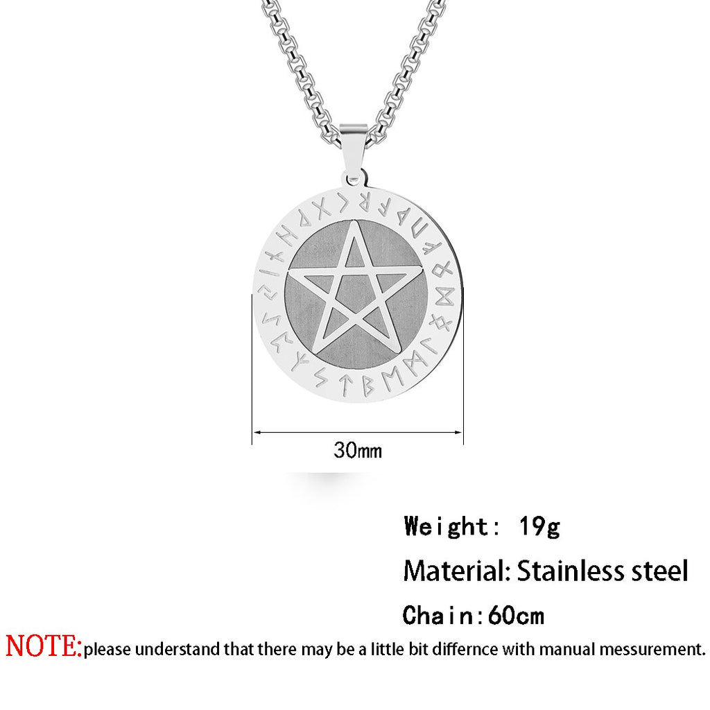 Stainless Steel Pentagram Star Pendant Necklace Women Men Wiccan Elder Futhark Rune Slavic Jewelry Amulet Necklace Gift