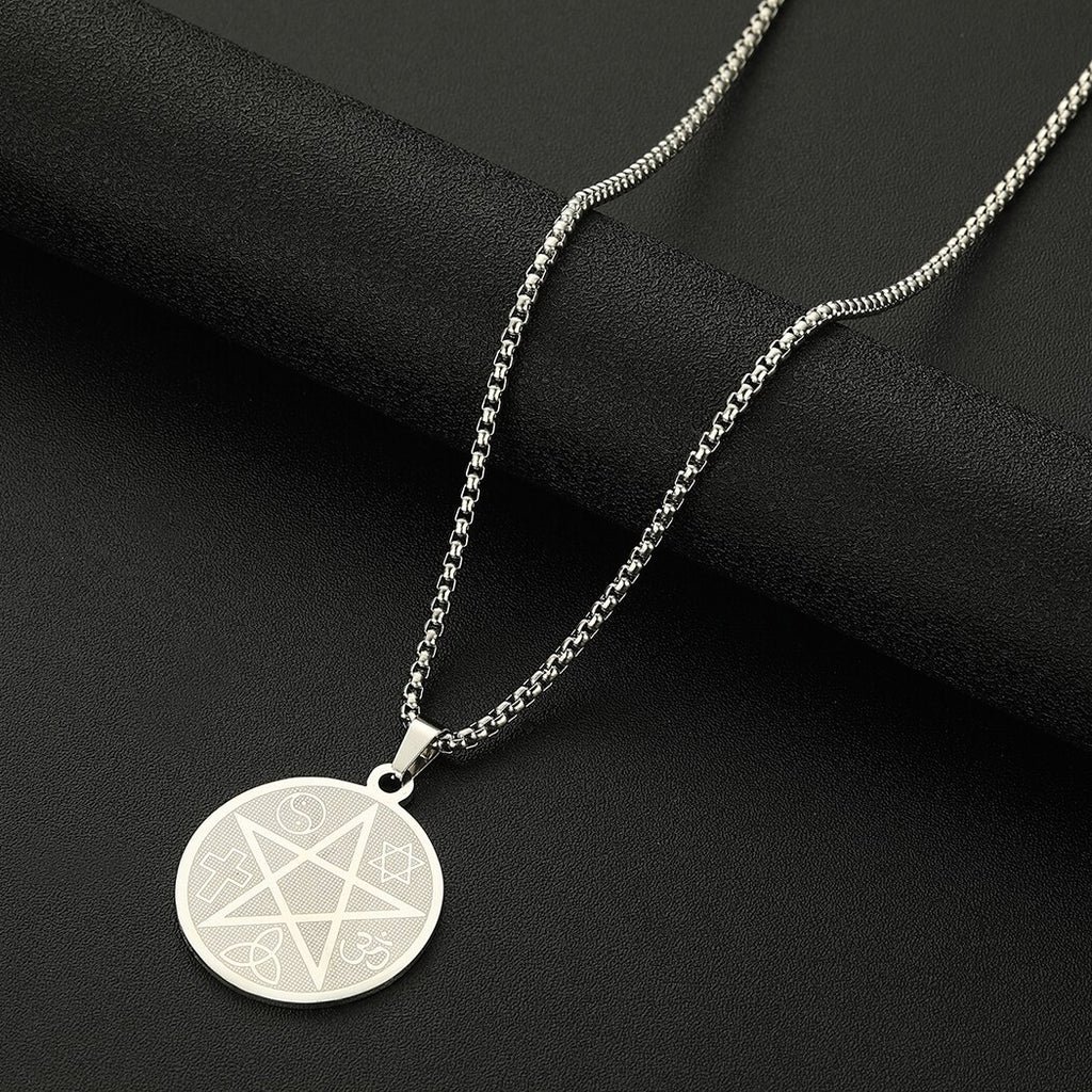 Stainless Steel Pentagram Star Pendant Necklace Women Men Wiccan Elder Futhark Rune Slavic Jewelry Amulet Necklace Gift