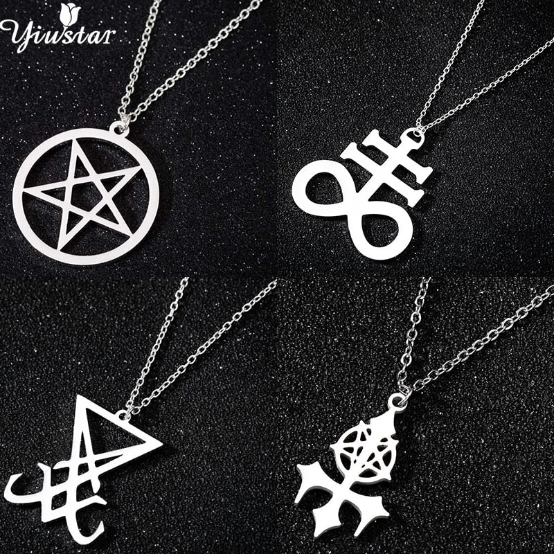 Stainless Steel Pentagram Steampunk Satan Fork Necklaces Hidden Devil Chokers  Jewelry for Women Men Vintage Hero Symbol