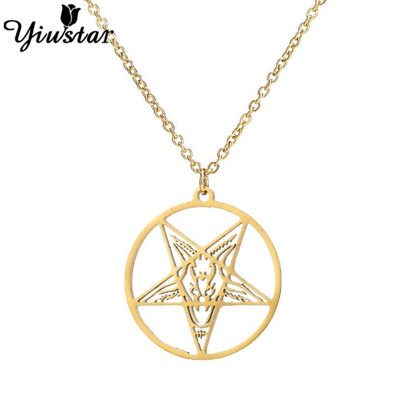 Stainless Steel Pentagram Steampunk Satan Fork Necklaces Hidden Devil Chokers  Jewelry for Women Men Vintage Hero Symbol