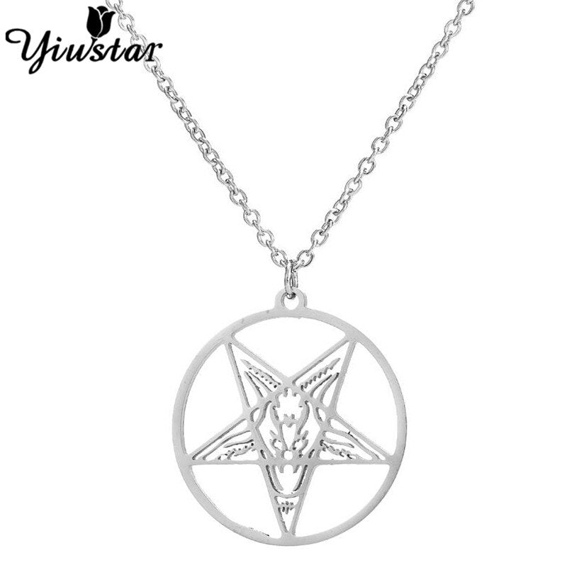 Stainless Steel Pentagram Steampunk Satan Fork Necklaces Hidden Devil Chokers  Jewelry for Women Men Vintage Hero Symbol
