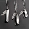Stainless Steel Perfume Holder Cylinder Ashes Urn Pendant With Angel Wing Charm Cremation Memorial Necklace Jewelry