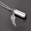 Stainless Steel Perfume Holder Cylinder Ashes Urn Pendant With Angel Wing Charm Cremation Memorial Necklace Jewelry
