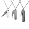 Stainless Steel Perfume Holder Cylinder Ashes Urn Pendant With Angel Wing Charm Cremation Memorial Necklace Jewelry