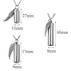 Stainless Steel Perfume Holder Cylinder Ashes Urn Pendant With Angel Wing Charm Cremation Memorial Necklace Jewelry
