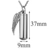 Stainless Steel Perfume Holder Cylinder Ashes Urn Pendant With Angel Wing Charm Cremation Memorial Necklace Jewelry