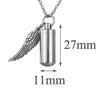 Stainless Steel Perfume Holder Cylinder Ashes Urn Pendant With Angel Wing Charm Cremation Memorial Necklace Jewelry