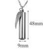 Stainless Steel Perfume Holder Cylinder Ashes Urn Pendant With Angel Wing Charm Cremation Memorial Necklace Jewelry