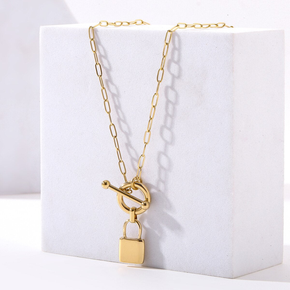 Stainless Steel Punk Chain Gold Lock Necklace For Women Men Padlock Pendant Necklace Statement Gothic Jewelry 2022 New