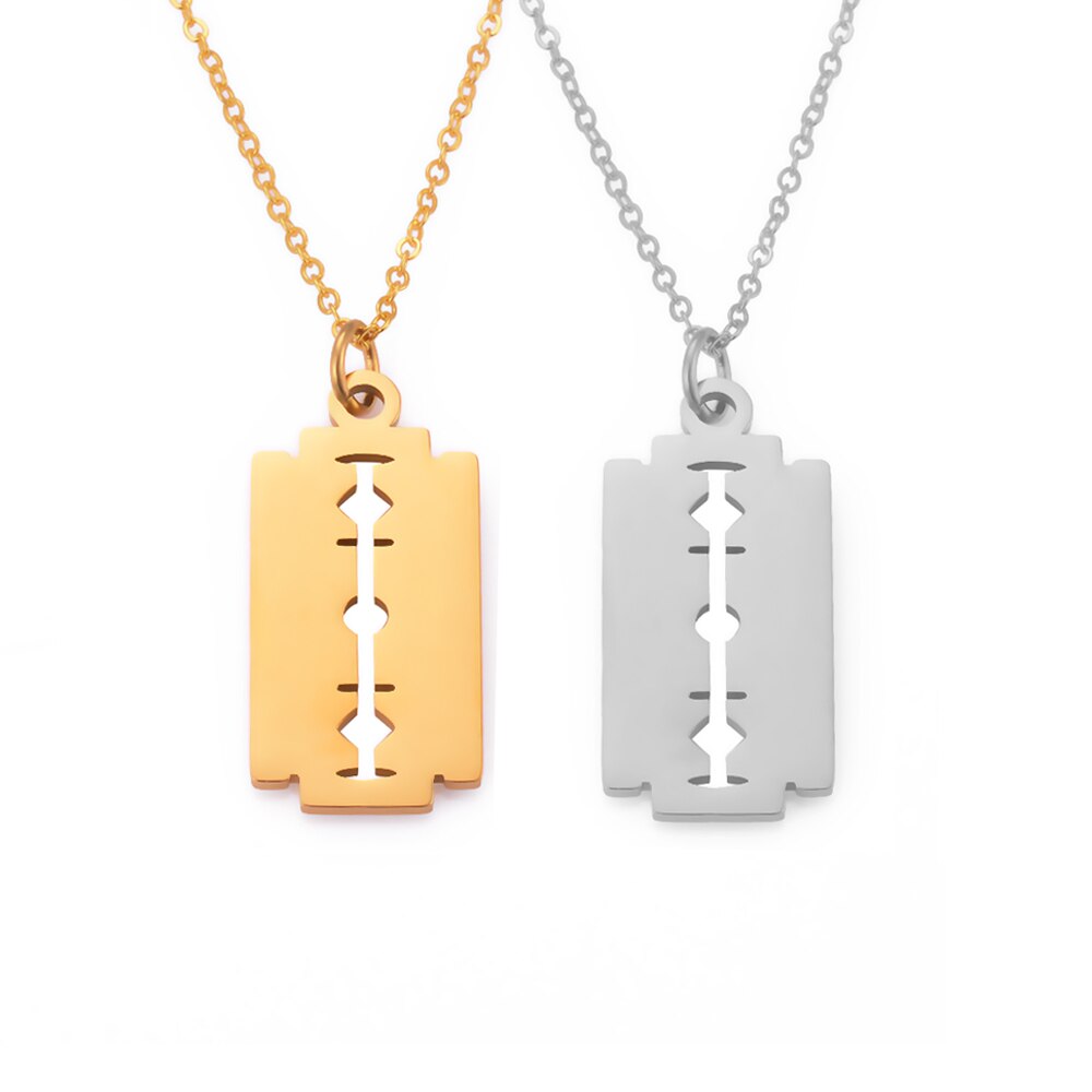 Stainless Steel Razor Blades Pendant Necklaces Boys And Girls Sweater Necklaces Creative Personality Blade Necklace Jewelry