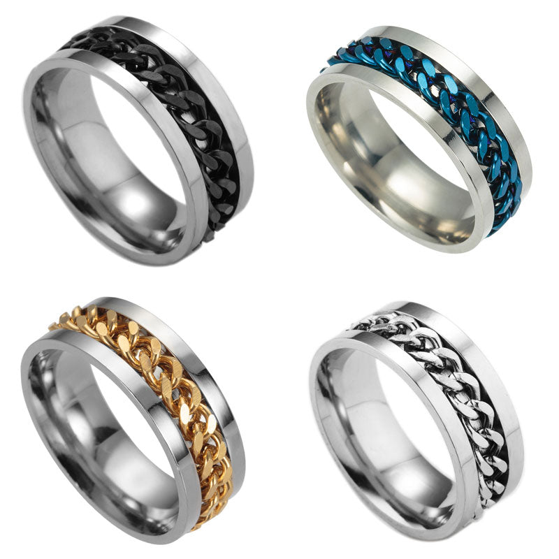 Stainless Steel Ring Can Turn the Chain to Open Beer Artifact  Simple Heterosexual ring Casual Men and Women Jewelry