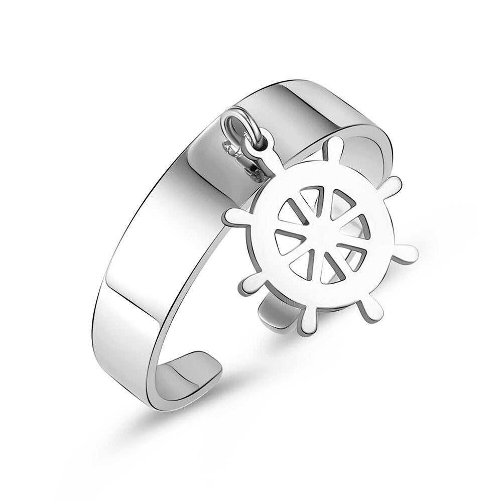 Stainless Steel Ring Silverly Color With the Rudder Ring For Women Friendship Punk Round Geometric Open  Rings Party Jewelry