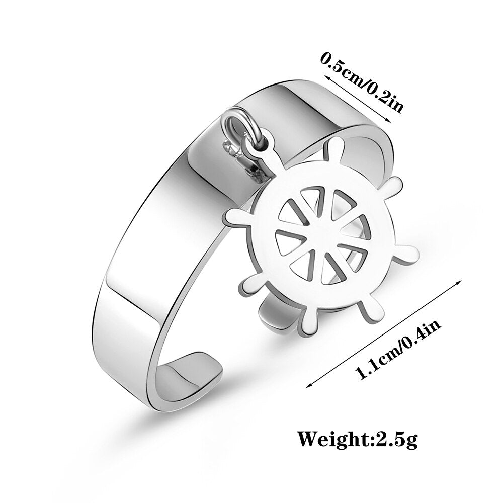 Stainless Steel Ring Silverly Color With the Rudder Ring For Women Friendship Punk Round Geometric Open  Rings Party Jewelry