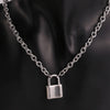 Stainless Steel Silver Color Pad Lock Pendant Long Necklace Brand Rolo Cable Chain Necklace Women Collar  Jewelry  Choker
