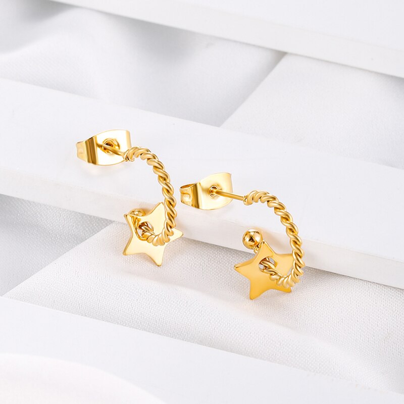 Stainless Steel Star Earrings Gold Color Korean Earrings For Women Lover Trendy Jewelry Accessories Gift  2022