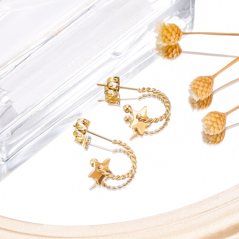 Stainless Steel Star Earrings Gold Color Korean Earrings For Women Lover Trendy Jewelry Accessories Gift  2022