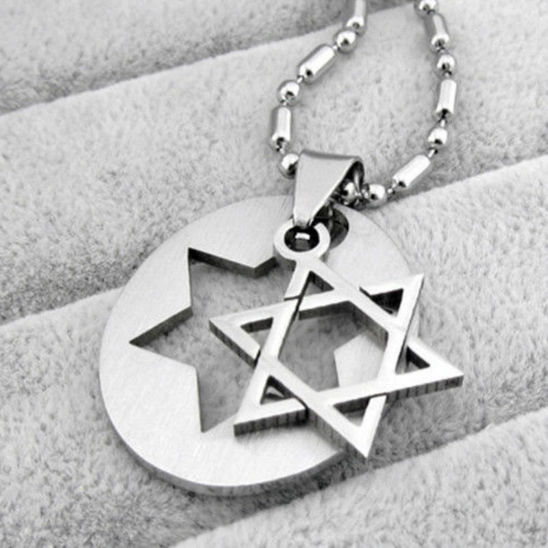 Stainless Steel  Style Star (Magen) Of David - Israel Jewish Rock Hexagram Pendant Necklaces For Men Cool Jewelry