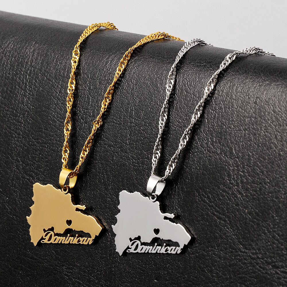 Stainless Steel The Dominican Republic Map Pendant Necklace for Women Dominican Map Jewelry