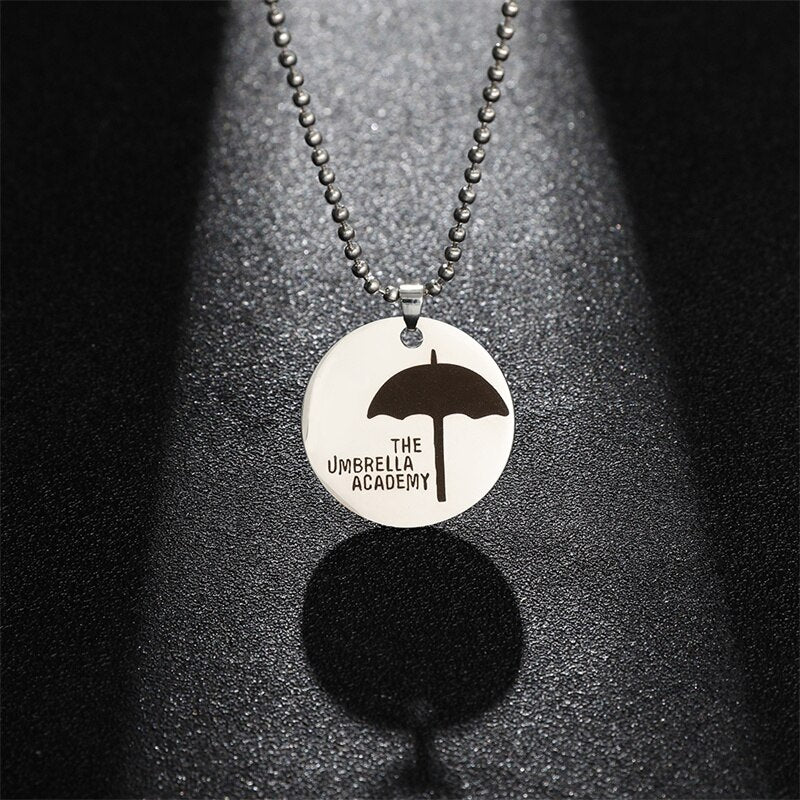 Stainless Steel The Umbrella Academy Charm Necklace Cosplay Kawaii Round Umbrella Jewelry Woman Gift Letter Keychain