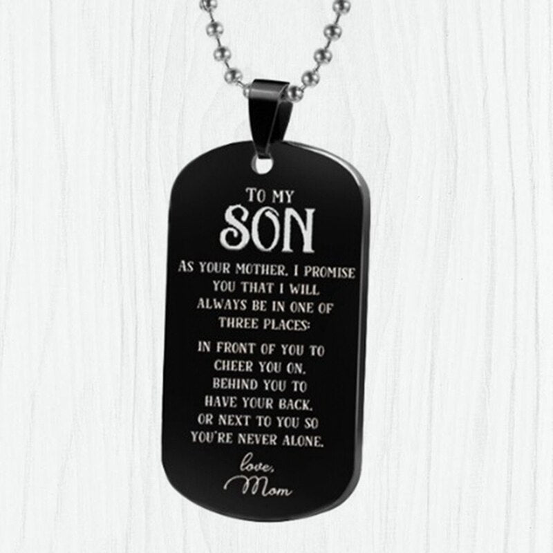 Stainless Steel To My Son From Mom Necklace I Love You Tag Pendant Necklace Key Chain Keyring