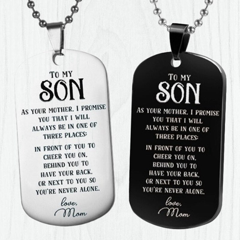 Stainless Steel To My Son From Mom Necklace I Love You Tag Pendant Necklace Key Chain Keyring