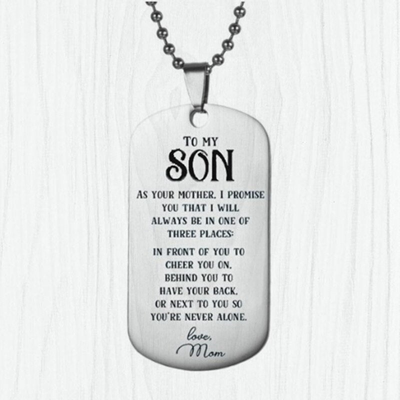 Stainless Steel To My Son From Mom Necklace I Love You Tag Pendant Necklace Key Chain Keyring