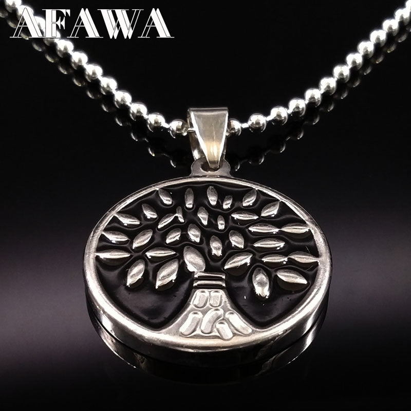 Stainless Steel Tree Of Life Neckless Women Jewelry Black Enamel Necklaces & Pendants Jewelry Gift N72228