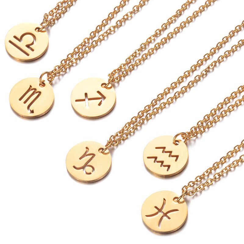 Stainless Steel Twelve Constellations Charms Necklace Leo Aries Taurus Gemini Cancer Virgo Libra Scorpio Sagittarius Capricorn