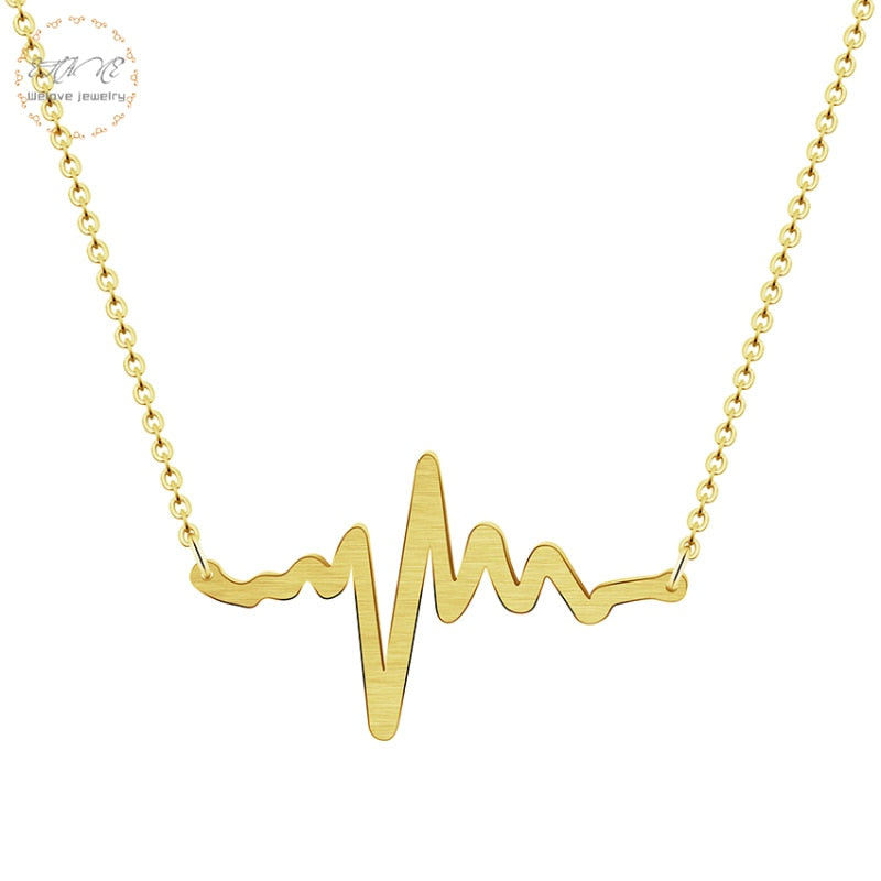 Stainless Steel Unique Heartbeat Necklace Women Vintage Heartbeat Necklaces Pendents Gold Color Choker Collares Bijoux Jewelry