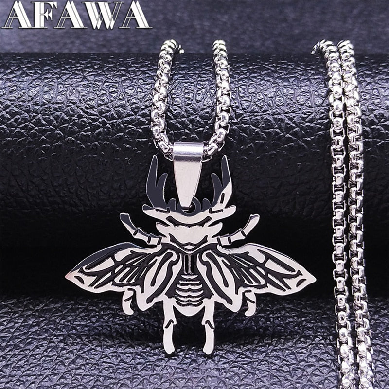 Stainless Steel Viking Beetle Chain Necklaces Women/Men Silver Color Pendant Necklace jewlery joyeria acero inoxidable N3696S02