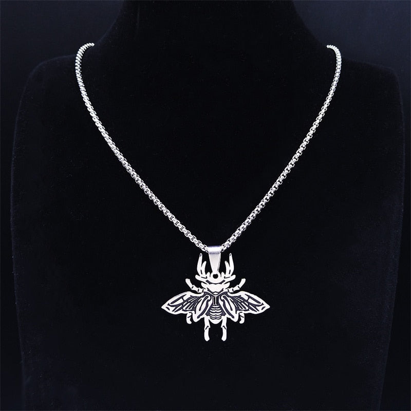 Stainless Steel Viking Beetle Chain Necklaces Women/Men Silver Color Pendant Necklace jewlery joyeria acero inoxidable N3696S02
