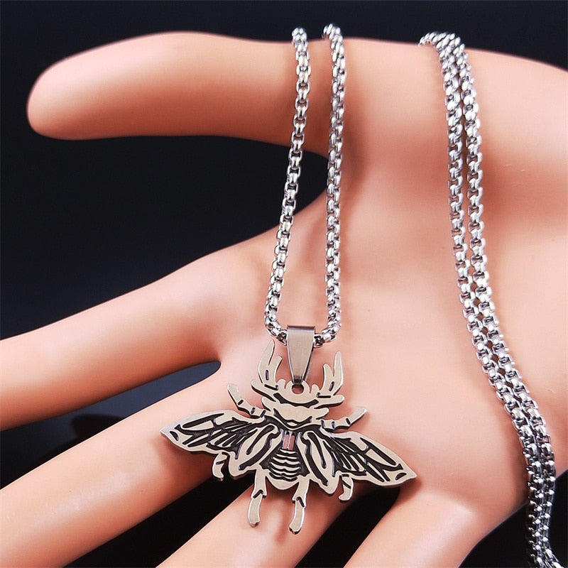 Stainless Steel Viking Beetle Chain Necklaces Women/Men Silver Color Pendant Necklace jewlery joyeria acero inoxidable N3696S02