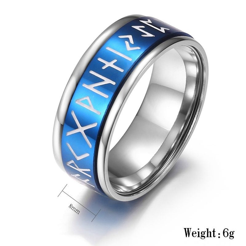 Stainless Steel Viking Rune Pattern Ring Couple Ring Metal Ring Accessories Party Jewelry Blue White Black Three Colors