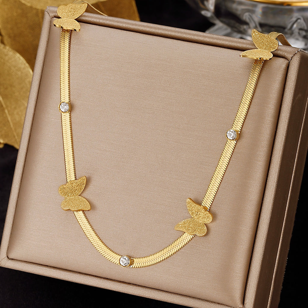 Stainless Steel Vintage Butterfly Necklaces Pendants Tassel Aesthetic Charms  Blade Snake Chains Choker For Women Jewelry Gifts