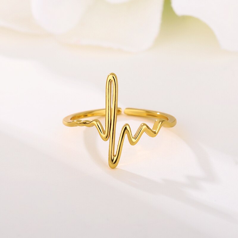 Stainless Steel Wave Rings For Women Gold Color ECG Ring Wedding Ring 2023 Jewelry Anillos Mujer Christmas Gift
