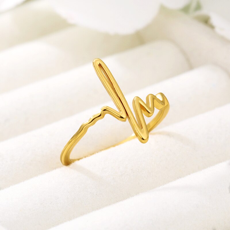 Stainless Steel Wave Rings For Women Gold Color ECG Ring Wedding Ring 2023 Jewelry Anillos Mujer Christmas Gift