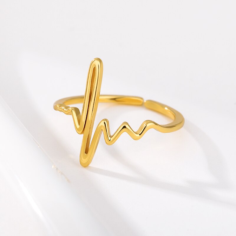 Stainless Steel Wave Rings For Women Gold Color ECG Ring Wedding Ring 2023 Jewelry Anillos Mujer Christmas Gift