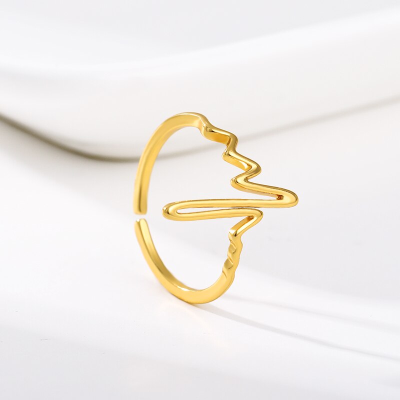 Stainless Steel Wave Rings For Women Gold Color ECG Ring Wedding Ring 2023 Jewelry Anillos Mujer Christmas Gift