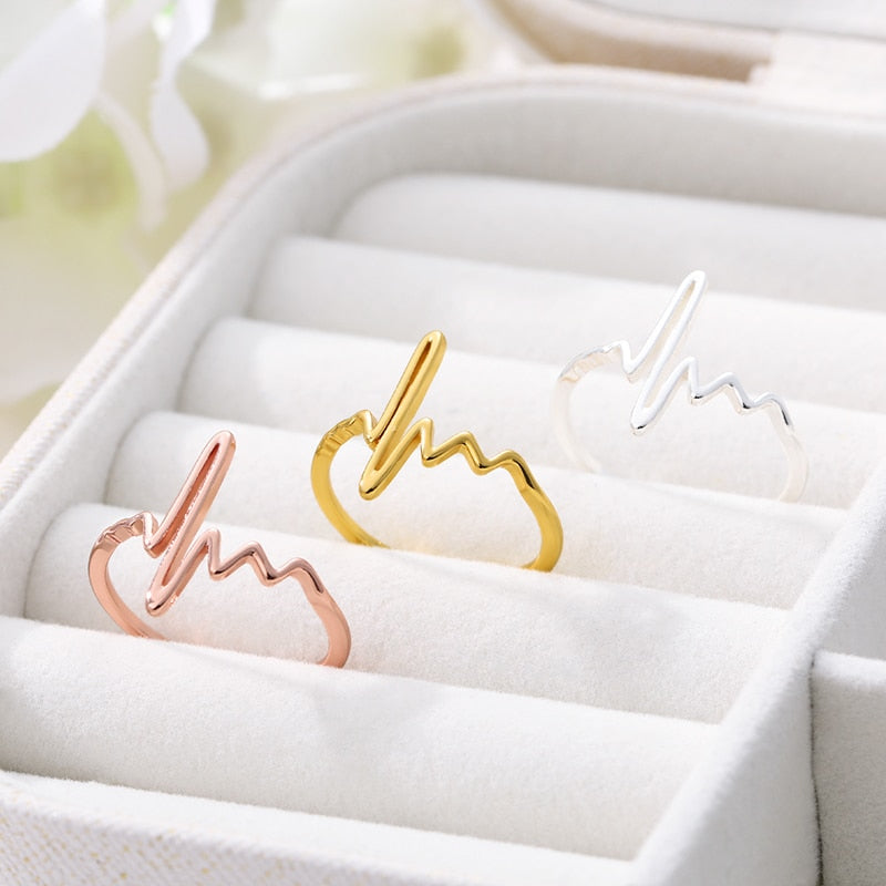 Stainless Steel Wave Rings For Women Gold Color ECG Ring Wedding Ring 2023 Jewelry Anillos Mujer Christmas Gift