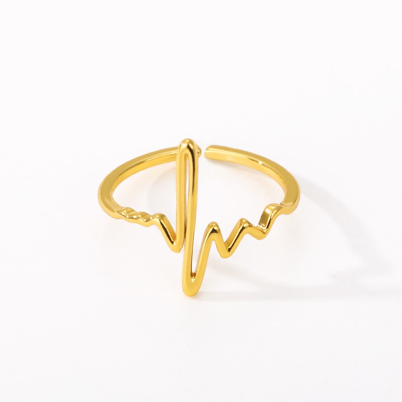 Stainless Steel Wave Rings For Women Gold Color ECG Ring Wedding Ring 2023 Jewelry Anillos Mujer Christmas Gift