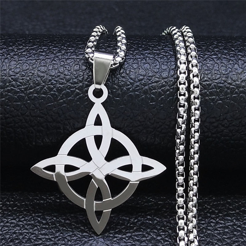 Stainless Steel Witchcraft Witch's Knot Geometry Long Chain Necklace for Men/Women Silver Color Jewelry bijoux femme N4273S02