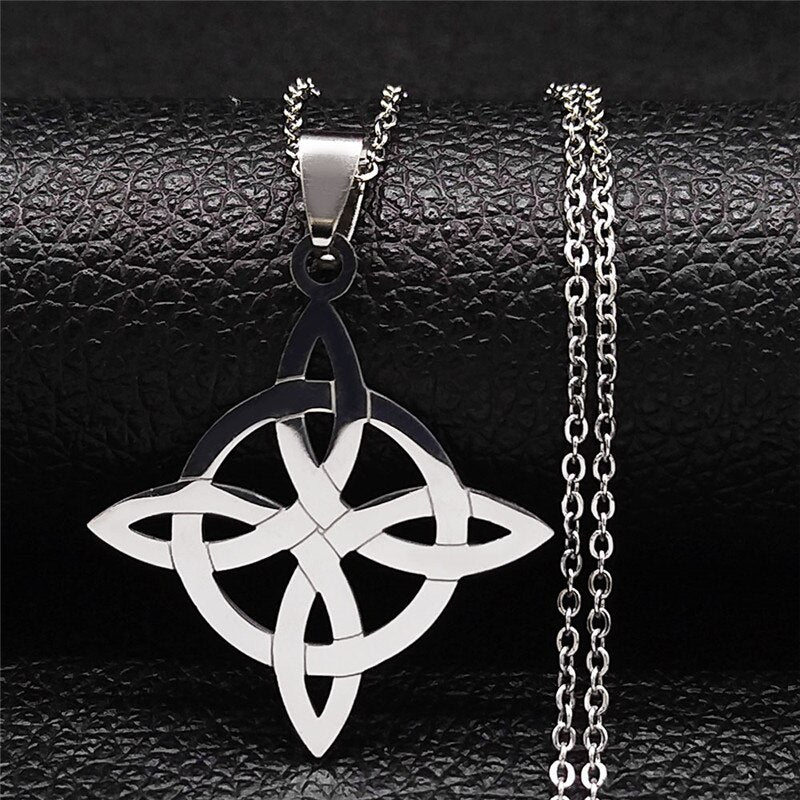 Stainless Steel Witchcraft Witch's Knot Geometry Long Chain Necklace for Men/Women Silver Color Jewelry bijoux femme N4273S02