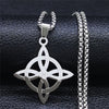 Stainless Steel Witchcraft Witch's Knot Geometry Long Chain Necklace for Men/Women Silver Color Jewelry bijoux femme N4273S02
