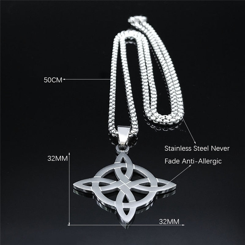 Stainless Steel Witchcraft Witch's Knot Geometry Long Chain Necklace for Men/Women Silver Color Jewelry bijoux femme N4273S02