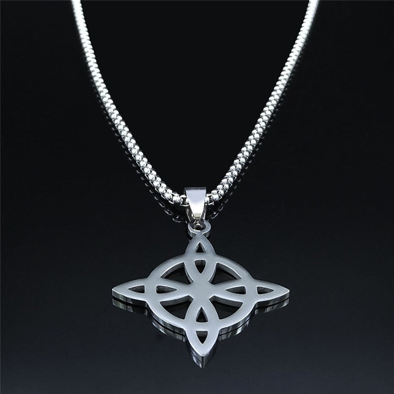 Stainless Steel Witchcraft Witch's Knot Geometry Long Chain Necklace for Men/Women Silver Color Jewelry bijoux femme N4273S02
