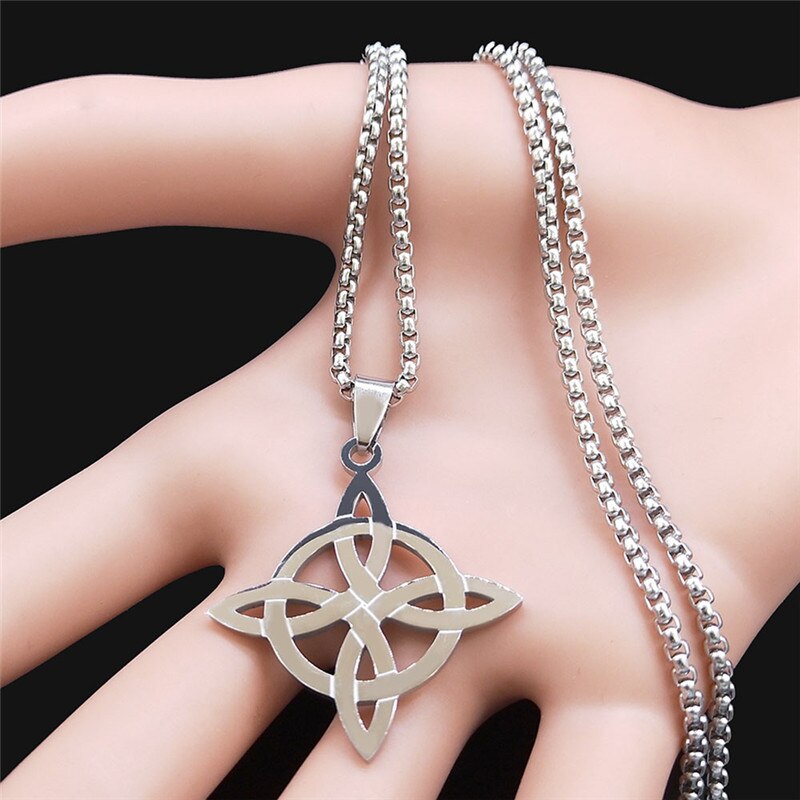 Stainless Steel Witchcraft Witch's Knot Geometry Long Chain Necklace for Men/Women Silver Color Jewelry bijoux femme N4273S02